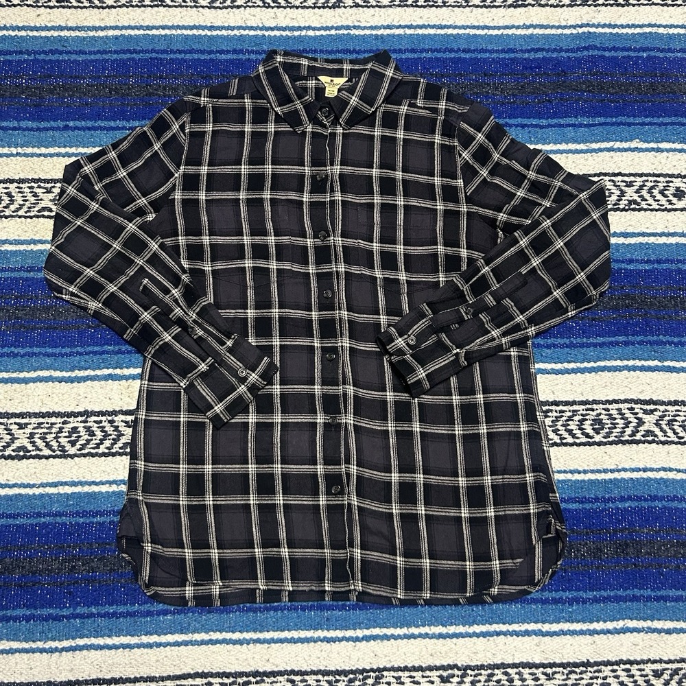 Woolrich Shirt Womens Size Medium Blue Plaid Flannel Button Up Outdoor